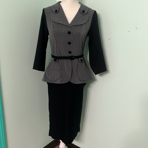 Stop Staring Naval fitted microdot pinup retro vintage inspired midi dress - Picture 3 of 9